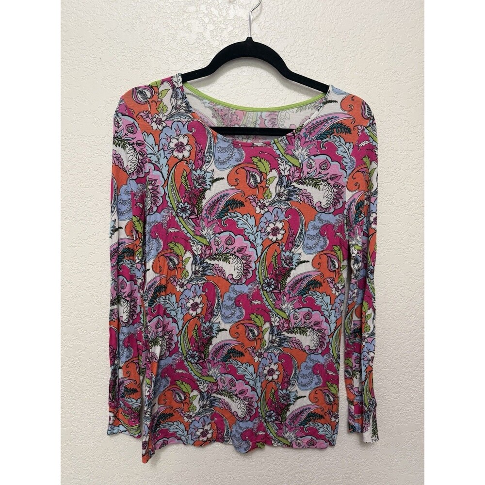 Vera Bradley Long Sleeve T Shirt Pink Floral Paisley Sz M Soft Cozy Colorful
